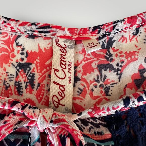 Red Camel Women's M Boho Multicolor Short Flutter Sleeve Pullover Blouse - Picture 2 of 10